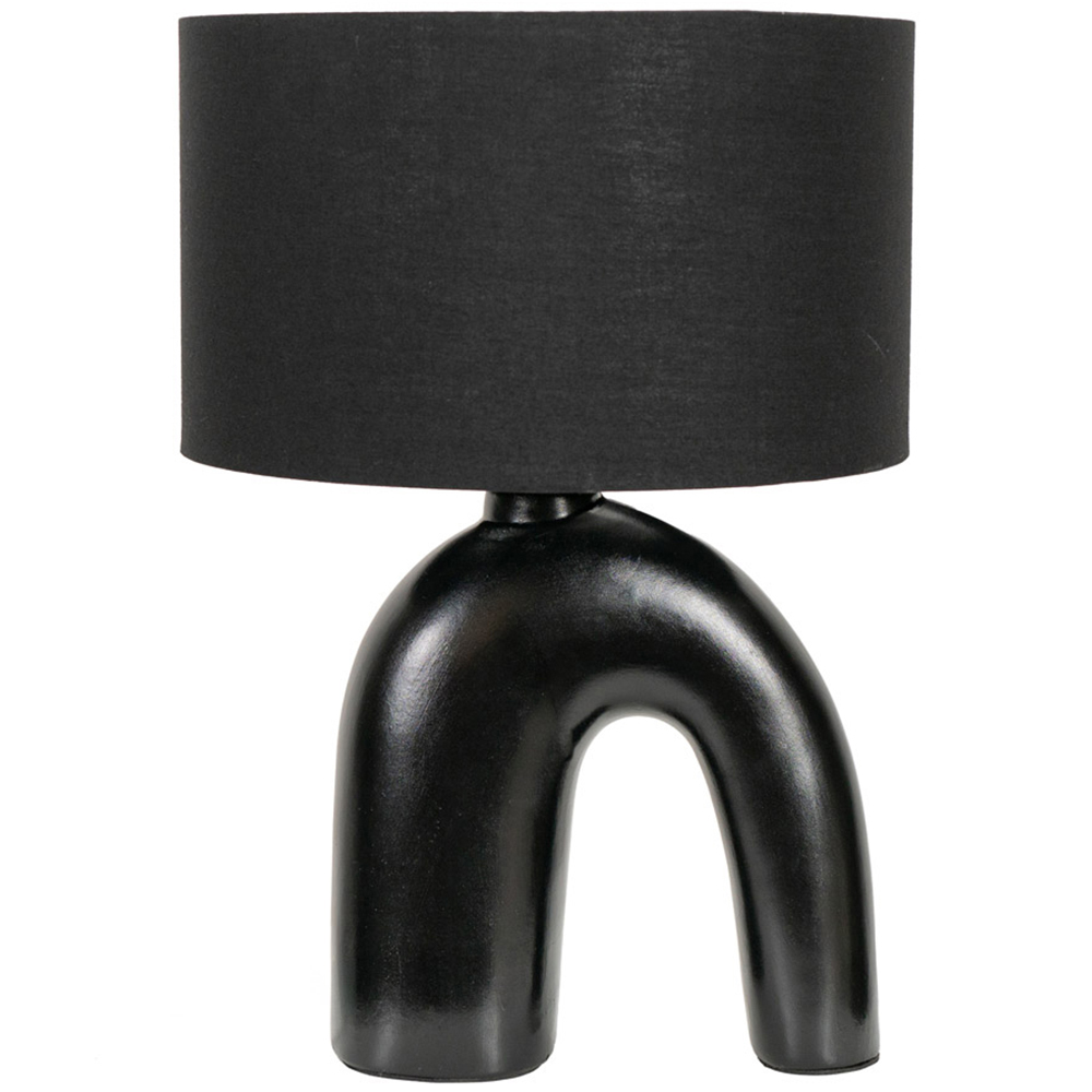 ValueLights Lia Black Fabric Drum Shade Black Arch Abstract Ceramic LED Table Lamp Image 1