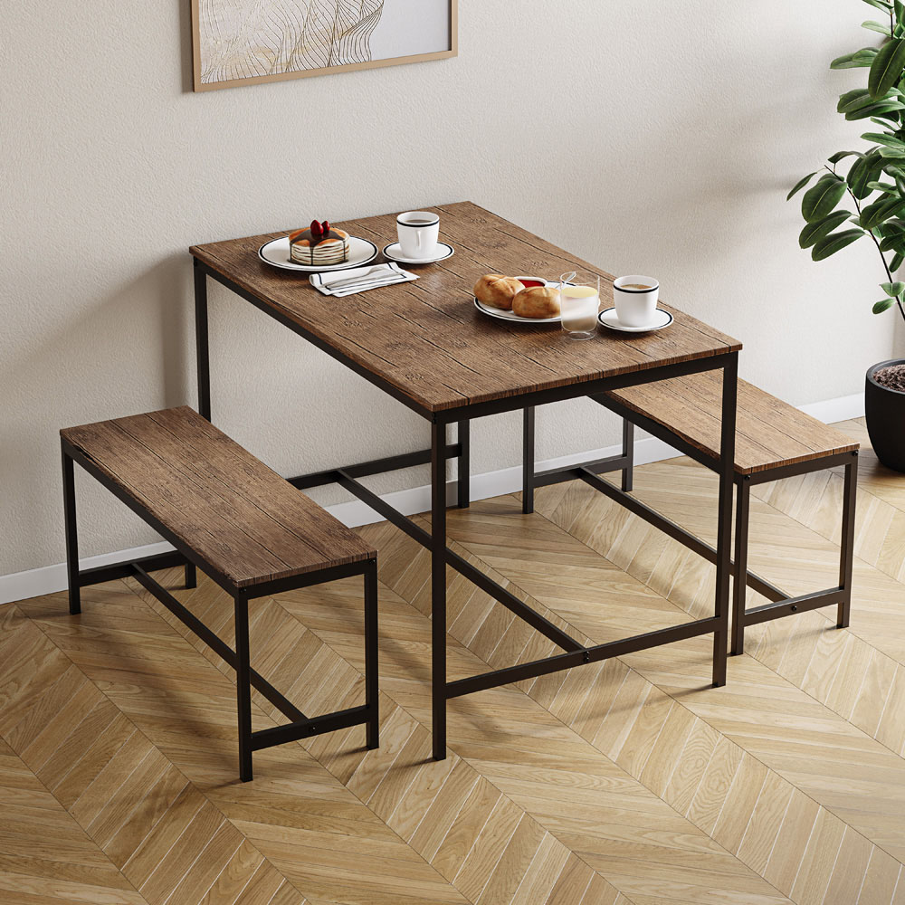 VIDA DESIGNS Roslyn 4 Seater Metal Frame Dining Bench Set Dark Wood Image 3