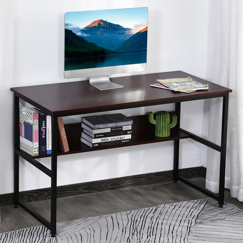 Portland Adjustable Metal Frame Desk Brown and Black Image 1