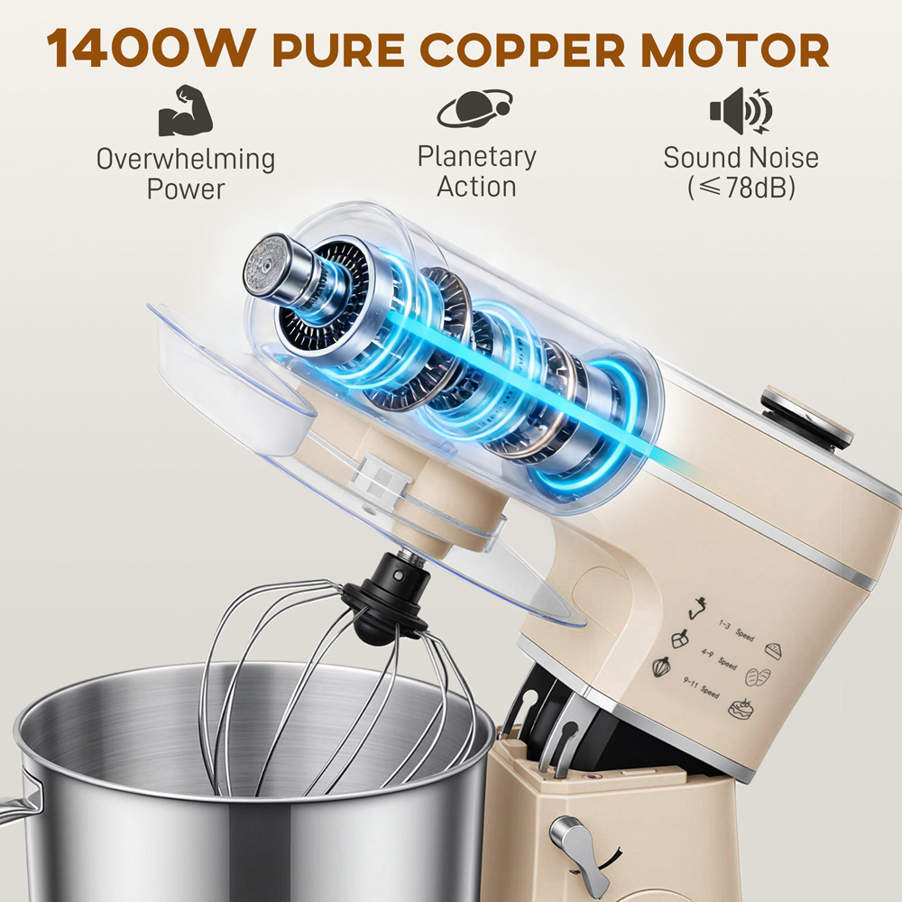 HOMCOM 800-296V70CW 11 Speed Cream 6L Stand Mixer 1400W Image 4