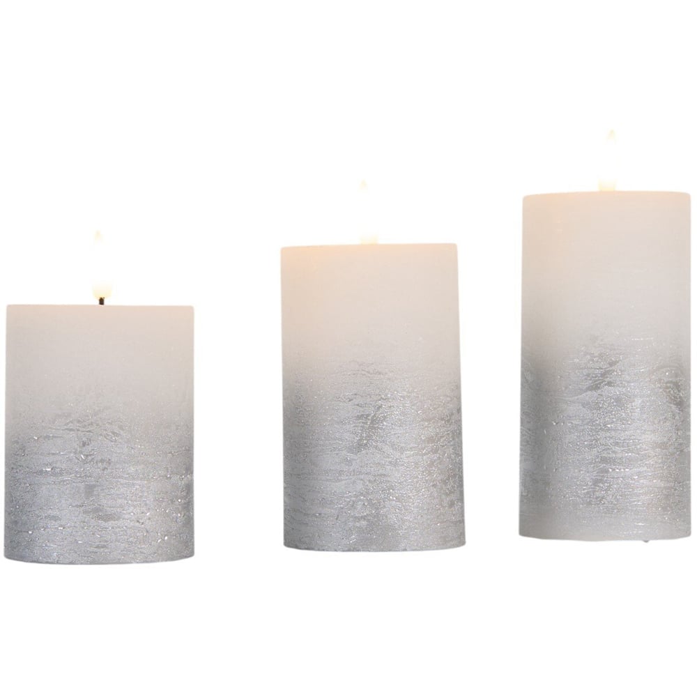 Set of 3 Ombre LED Candles Silver Image 2
