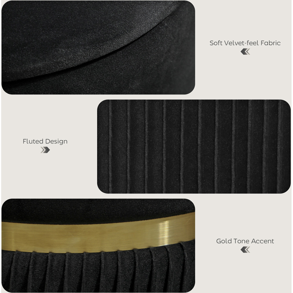 Portland Black Velvet Round Pouffe Footstool with Storage Image 5
