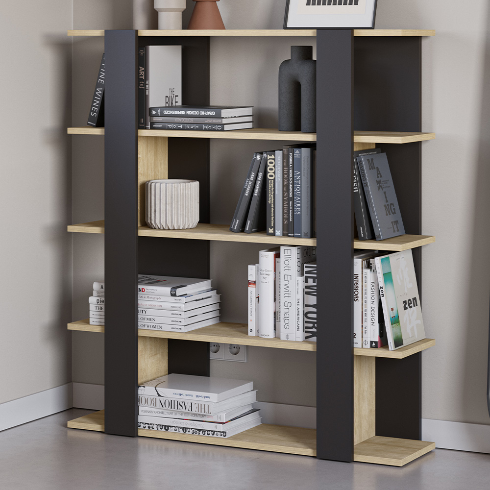 Decortie Tita Black and Dark Oak Effect Bookcase Image 1