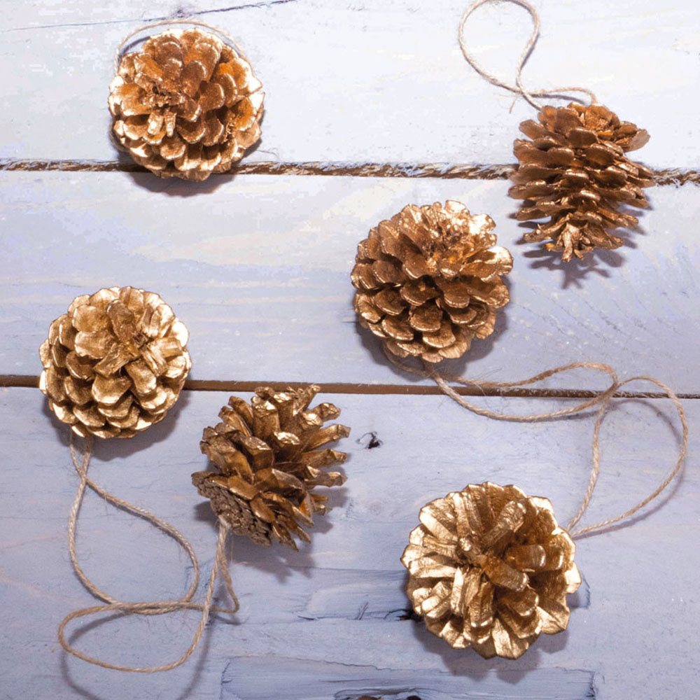 St Helens Gold Hanging Pine Cone Decoration 6 Pack Image 4
