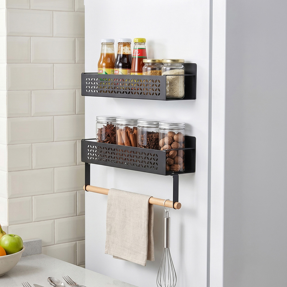 Living and Home Black Magnetic Fridge Side Storage Rack 2 Pack Image 8