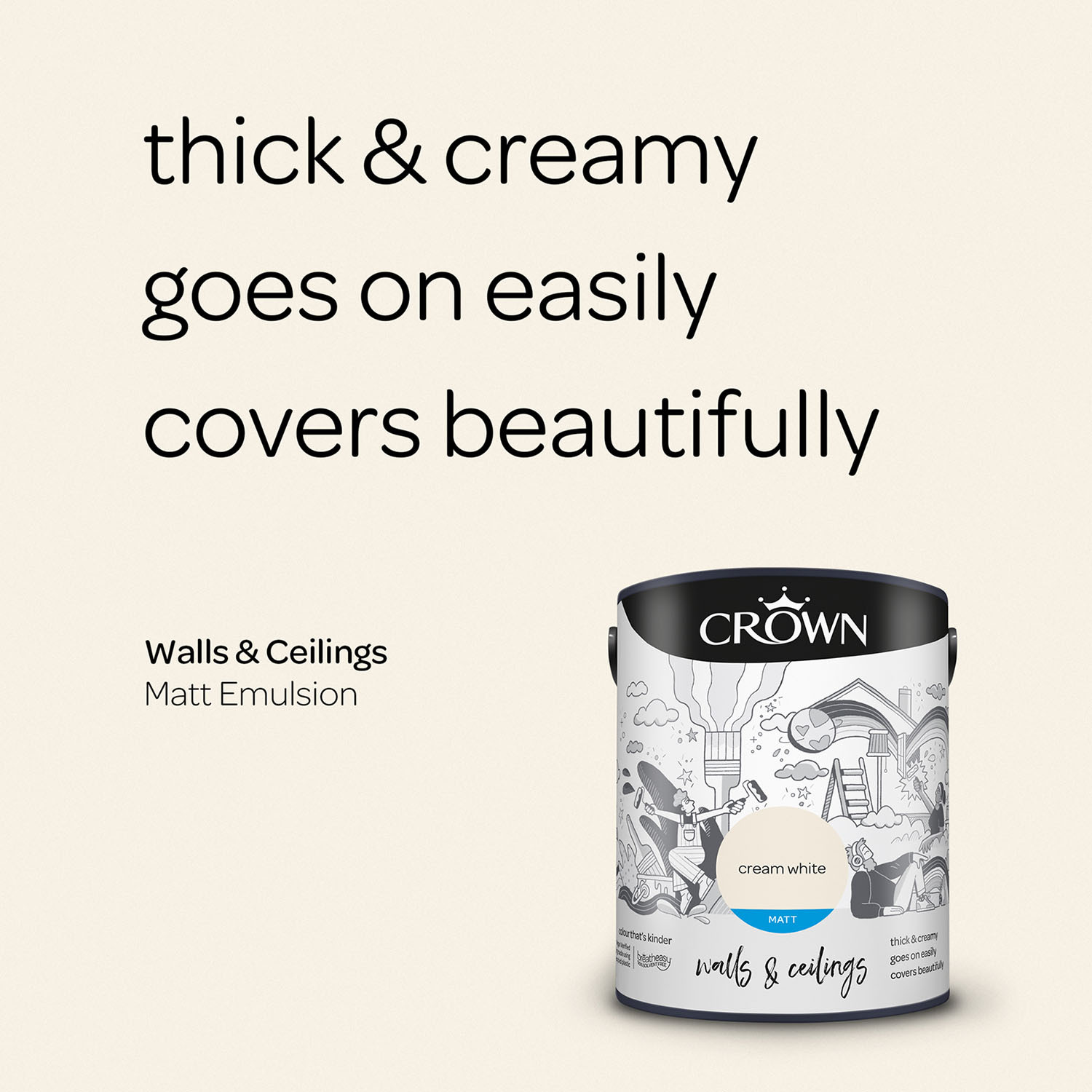Crown Matt Emulsion Paint 5L - Cream White Image 4