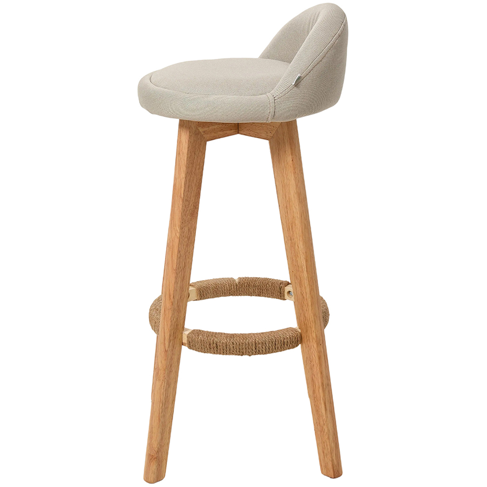Living and Home Set of 2 Beige Linen Bar Stools with Wood Legs Image 3
