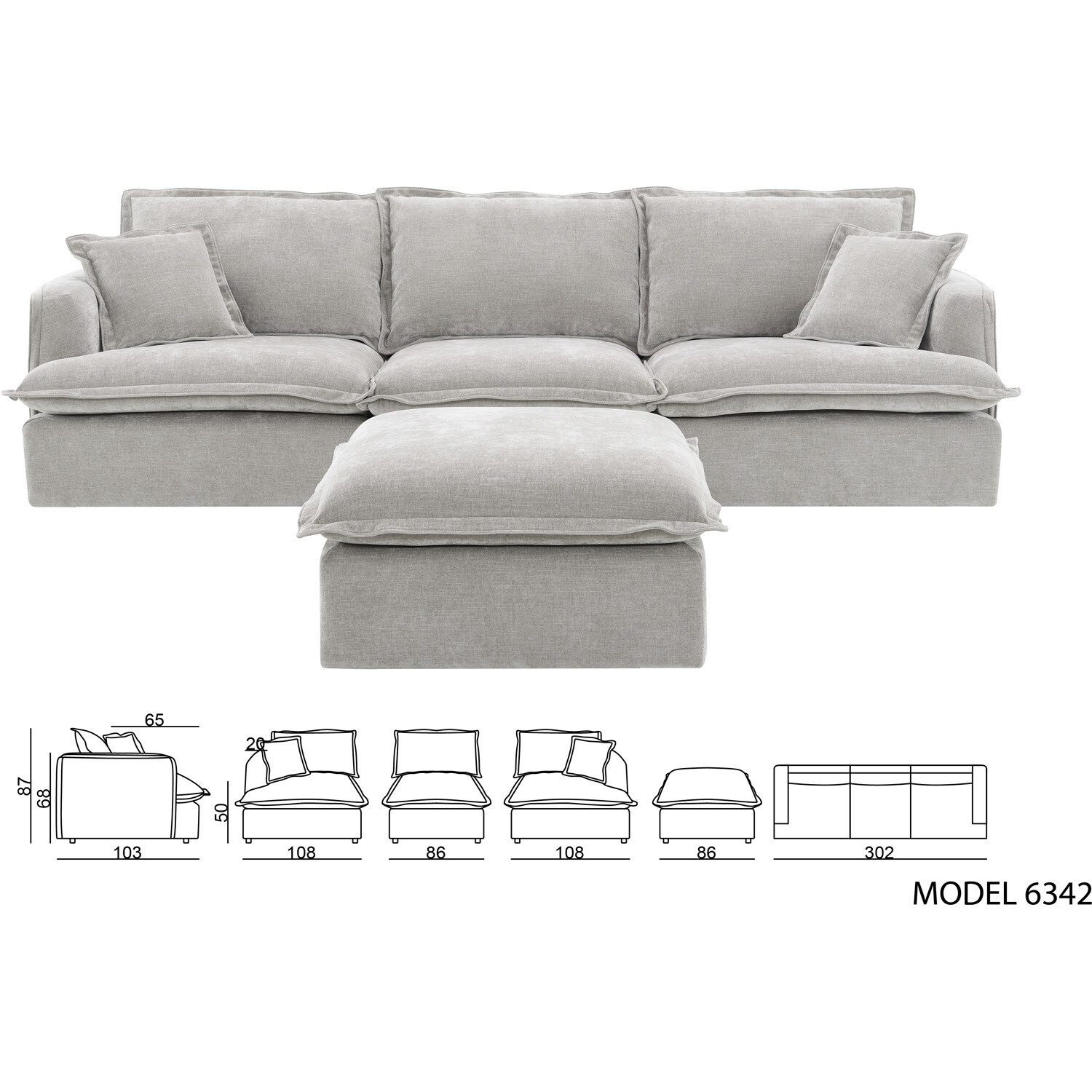 Molly 3 Seater Sofa with Ottoman - Grey Image 6