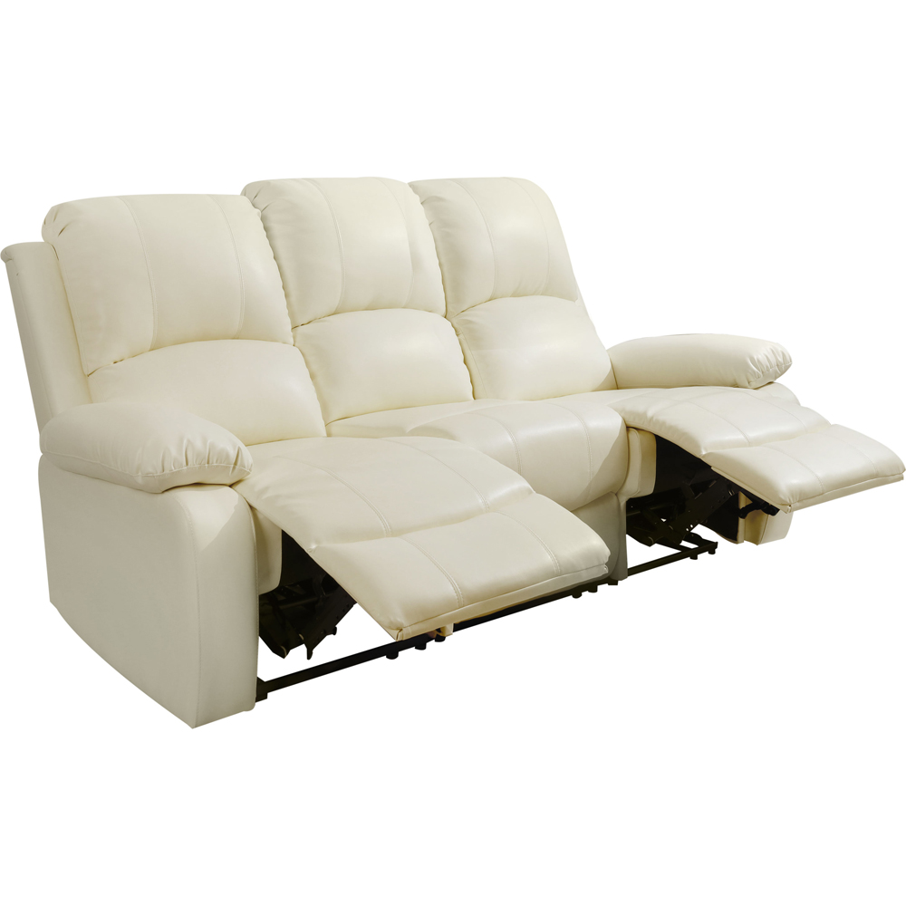 Brooklyn 3 Seater White Bonded Leather Manual Recliner Sofa Image 2