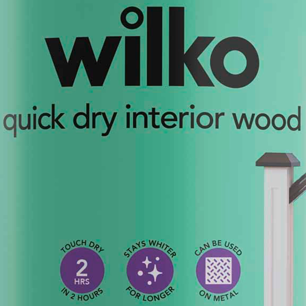 Wilko Quick Dry Interior Wood Pure Brilliant White Satin Paint 2.5L Image 3