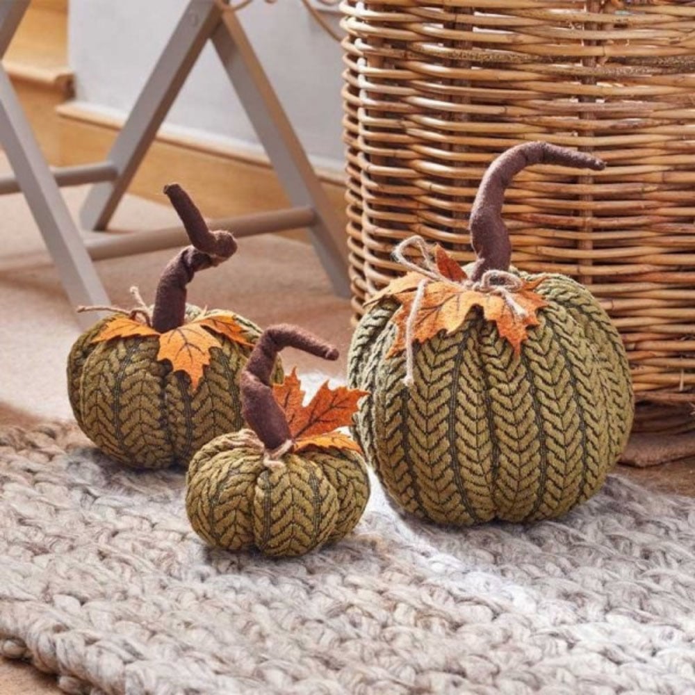 Garden Mile Green Plush Pumpkin Halloween Decoration Set 3 Pack Image 4
