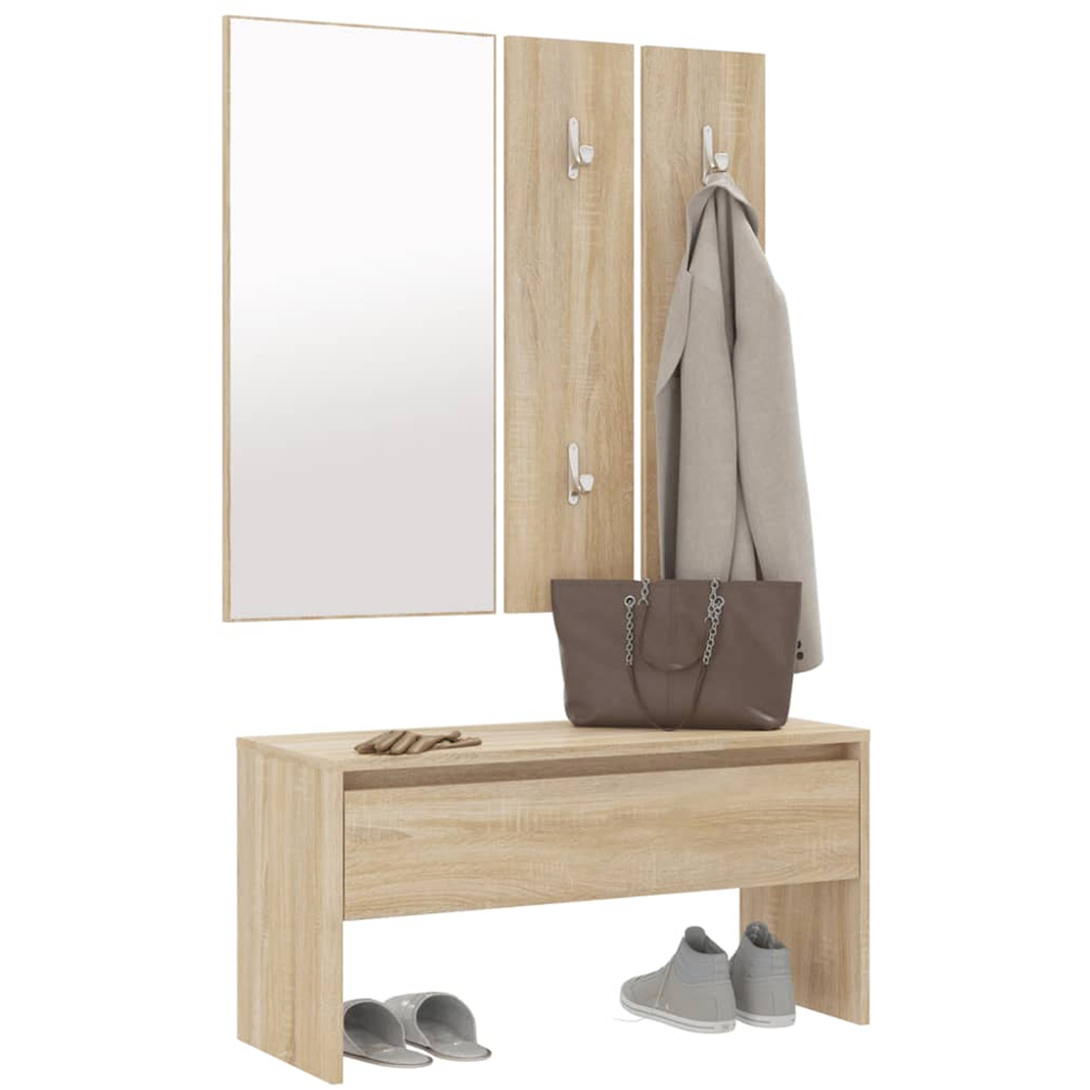 vidaXL Sonoma Oak Wooden Hall Bench and Mirror Set Image 3