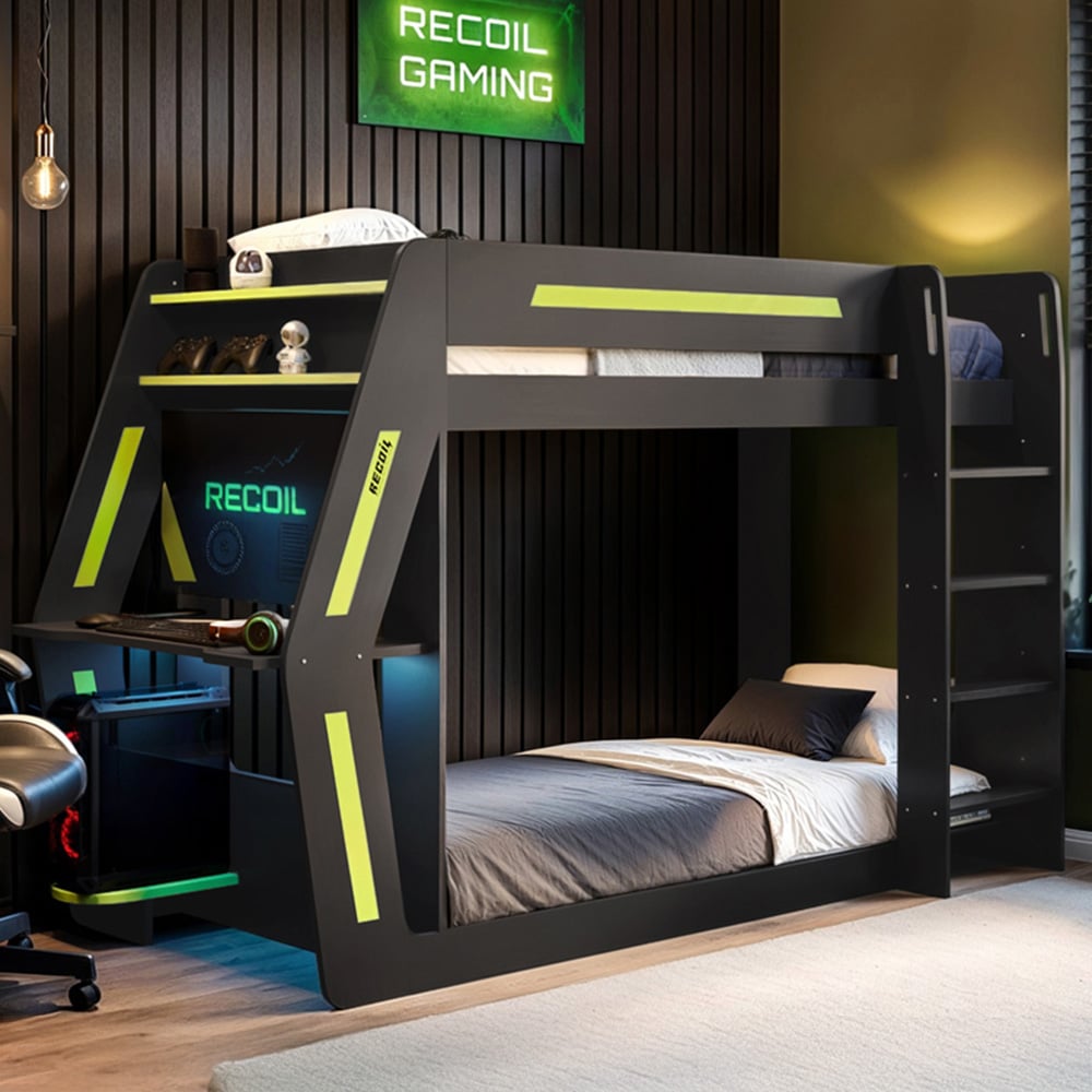 Flair Alister Charcoal and Green Gaming Bunk Bed with Desk Image 1