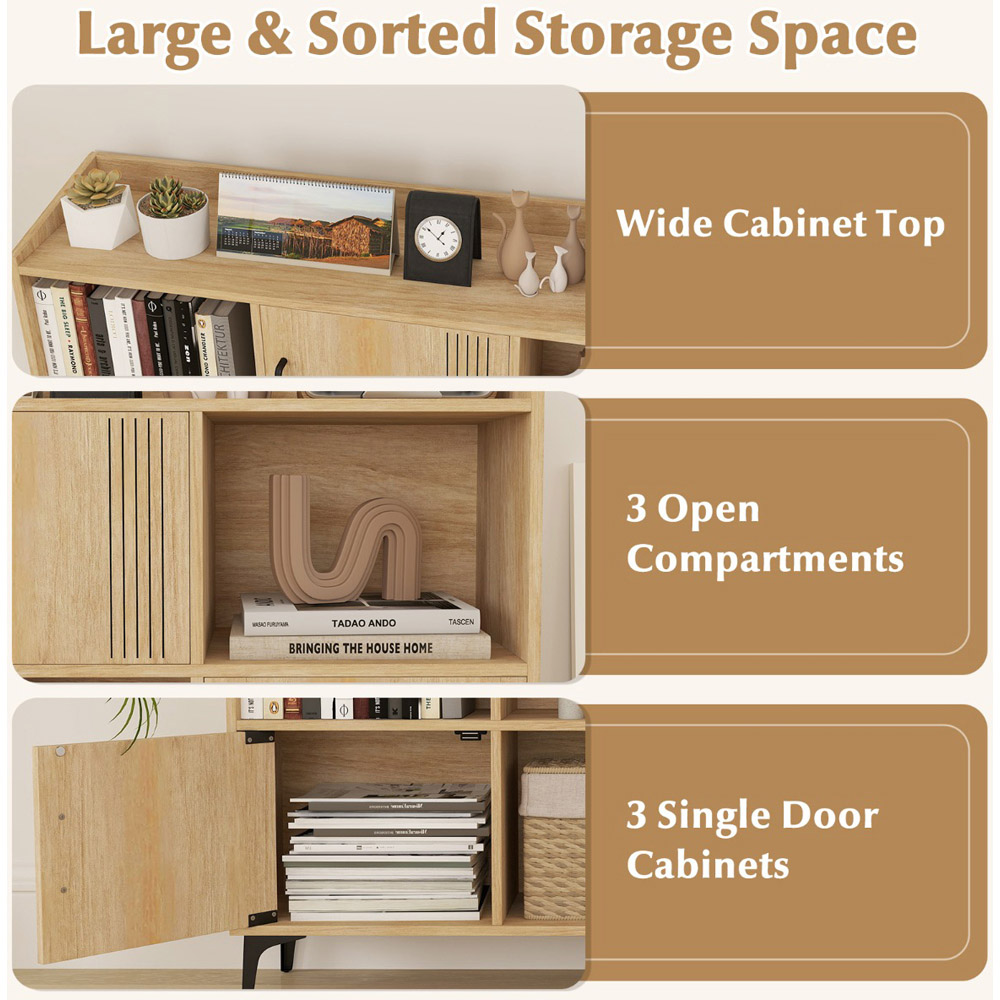 Costway 3 Door 3 Shelf Oak Storage Cabinet Image 5