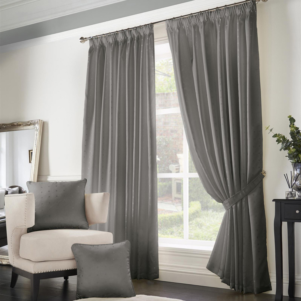 Alan Symonds Madison Silver Taped Top Curtains 168 x 183cm Image 1