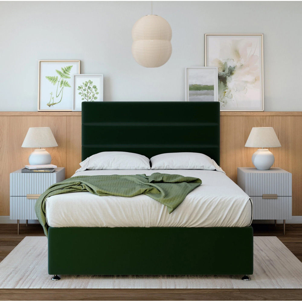 Bedmaster Single Emerald Green Plush Velvet Divan Base with Milan Headboard Image 3