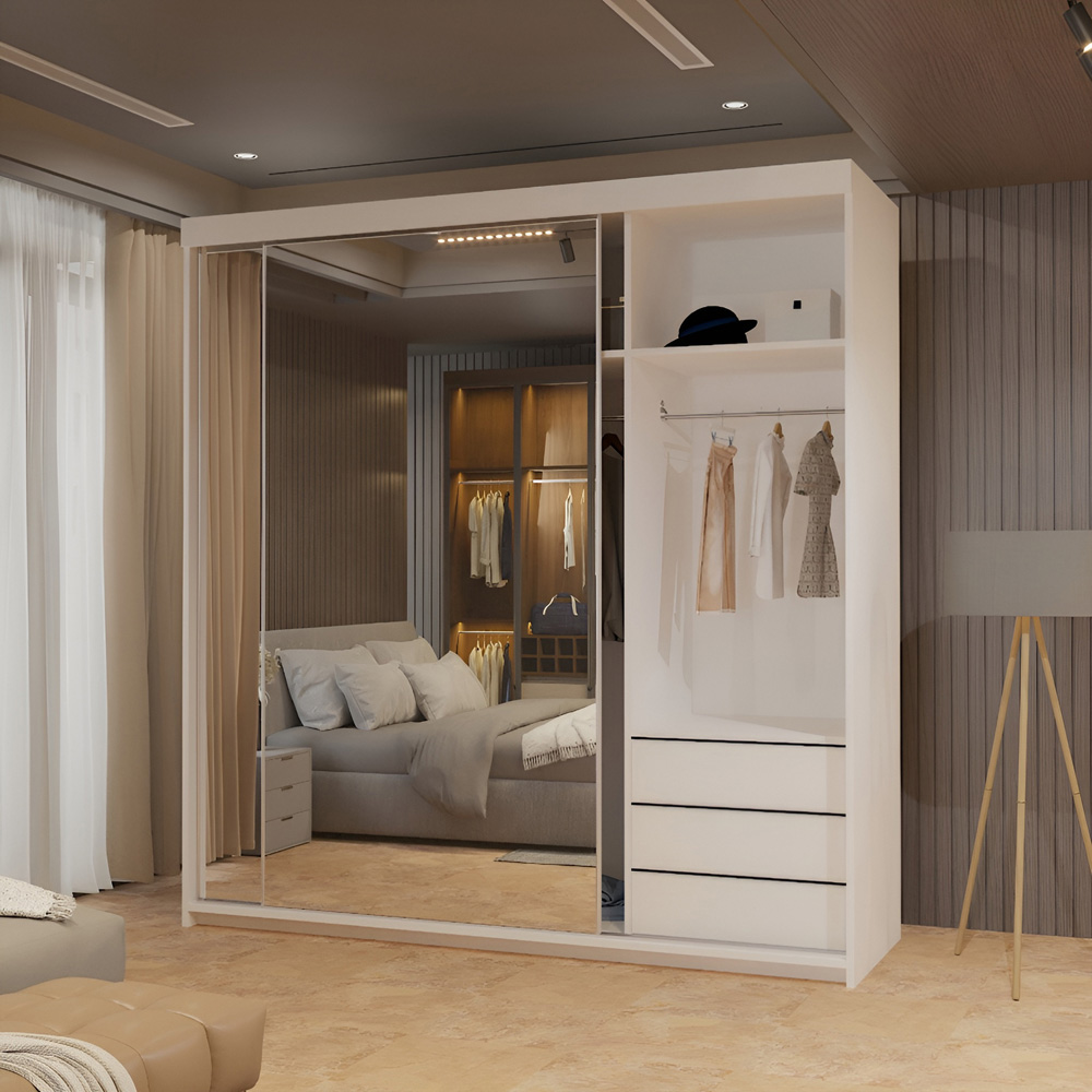 Sliding Wardrobes 4U Queen 2 Door White Wide Full Length Mirrored Sliding Wardrobe 200cm Image 3