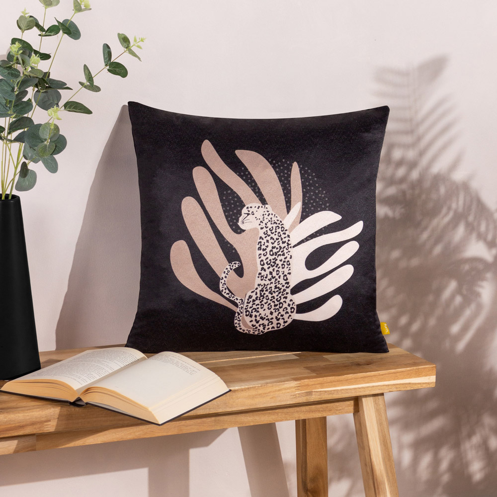 furn. Aurora Blush and Black Leopard Square Cushion Image 2