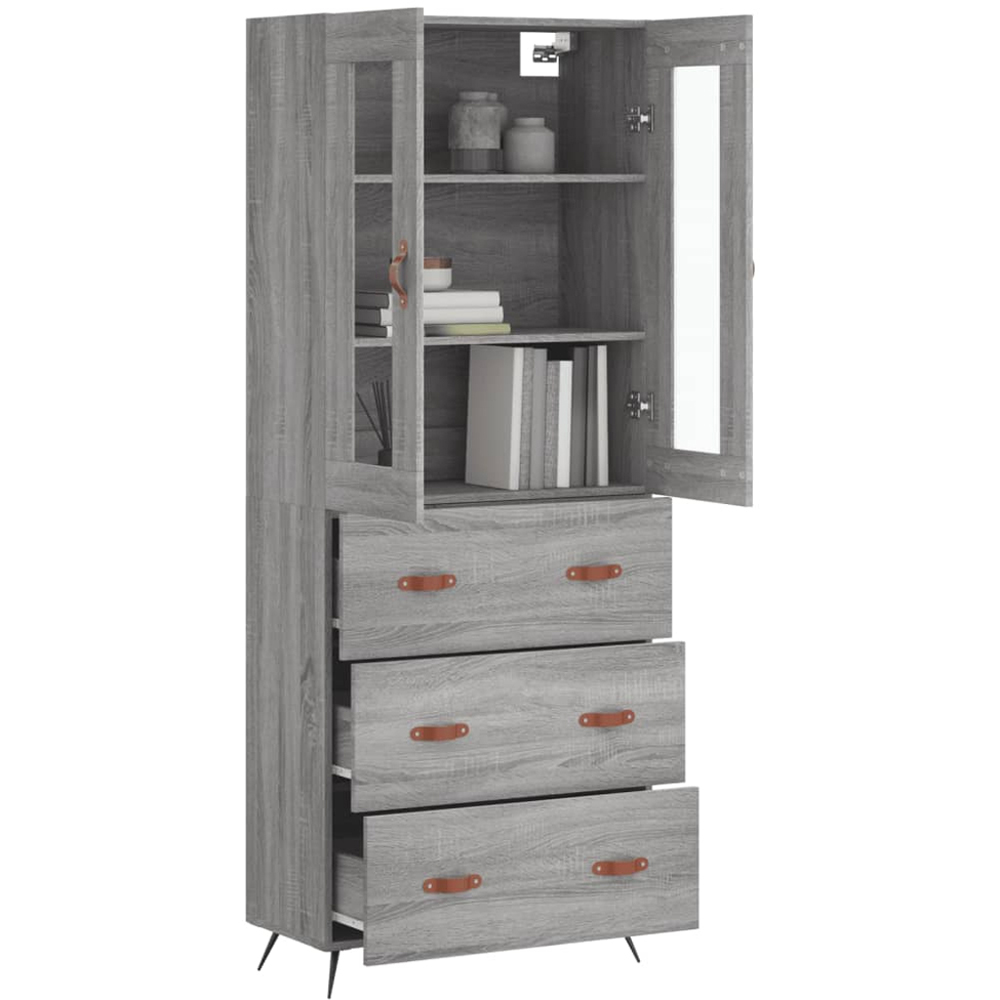 vidaXL 2 Glass Door 3 Drawer Grey Sonoma Highboard Image 3