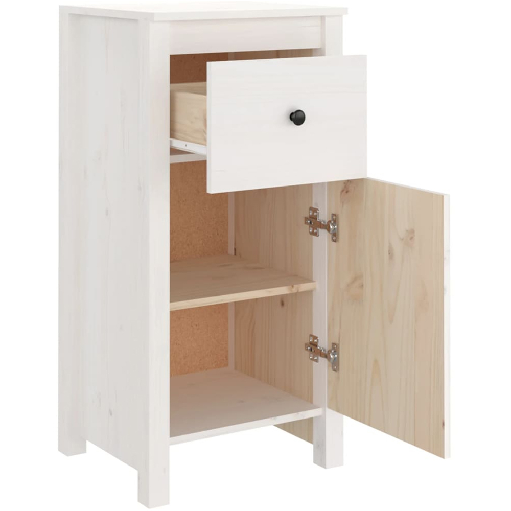 vidaXL Single Door Single Drawer White Solid Pine Wood Sideboard Set of 2 Image 8
