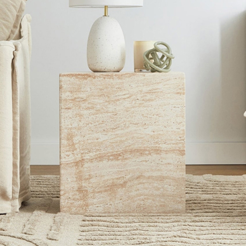 Desser Pisa Travertine Effect Square Side Table Image 6