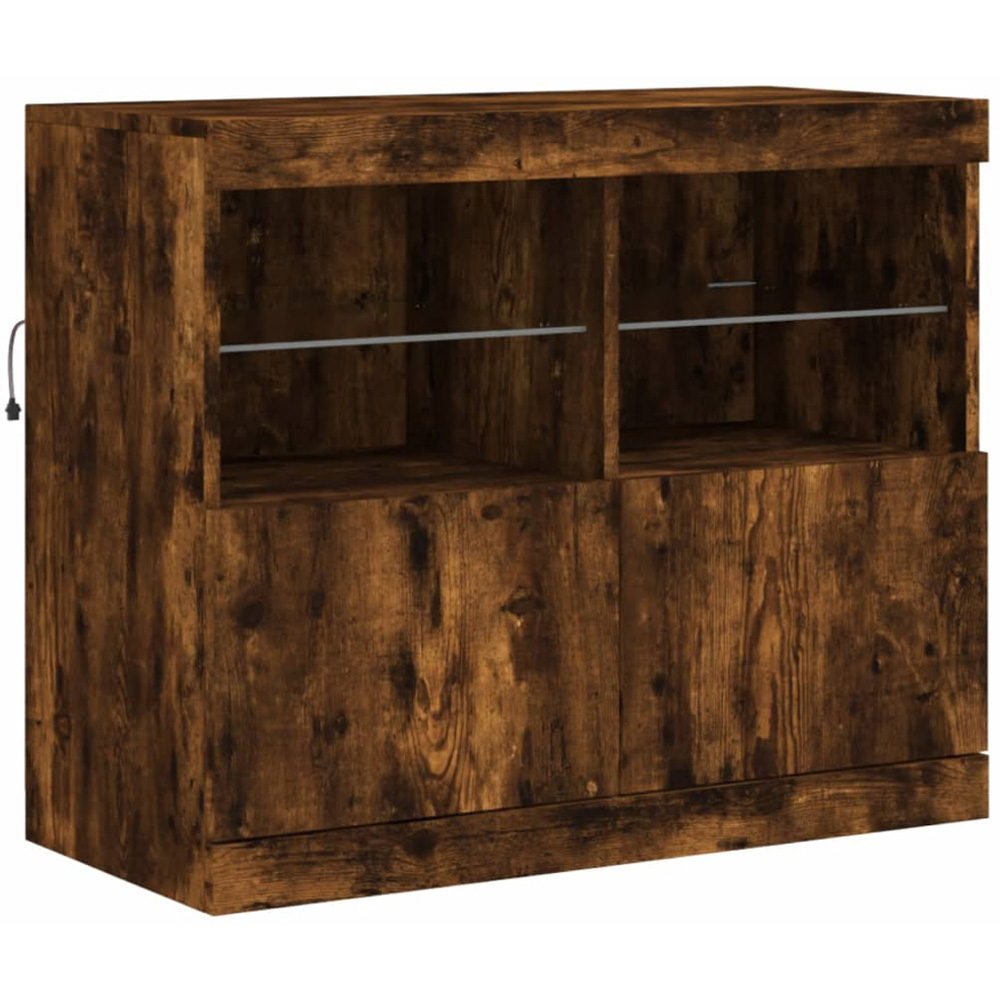 vidaXL 2 Door 4 Shelf Smoked Oak Sideboard with LED Lights Image 3