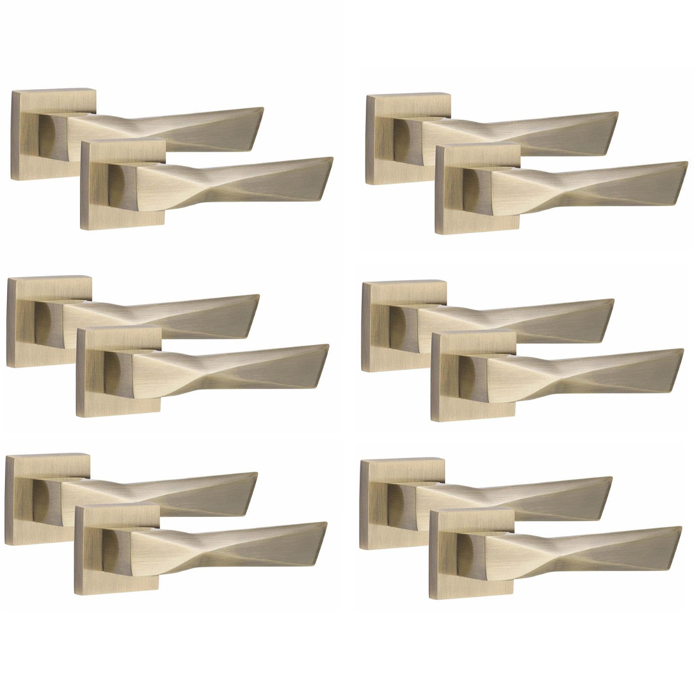 Golden Grace Antique Brass Finish Aura Door Handle Set 6 Pack Image 1