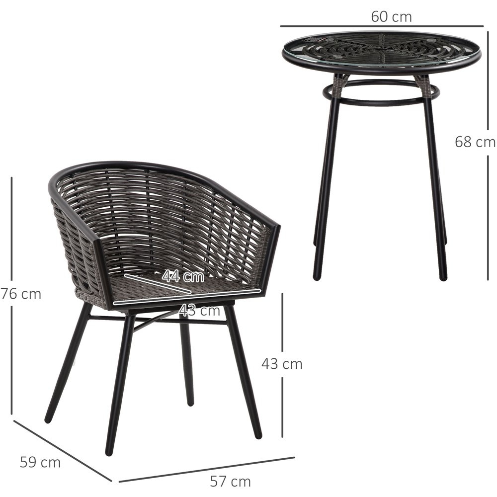 Outsunny 2 Seater Rattan Bistro Set Grey Image 8