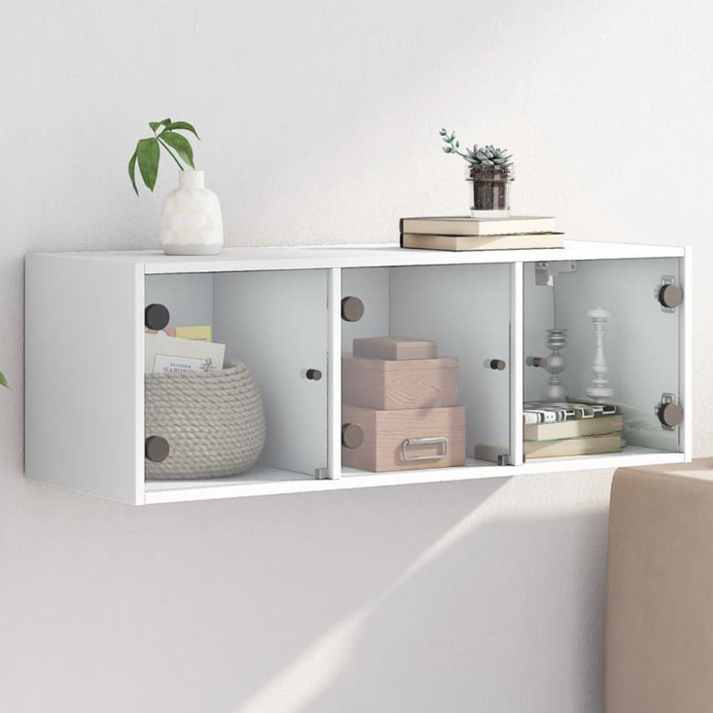 vidaXL 3 Door White Glass Wall Cabinet Image 1