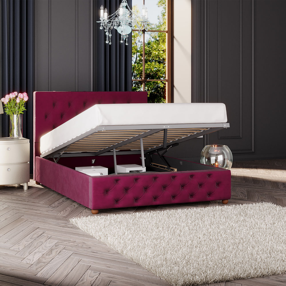 Laurence Llewelyn-Bowen Luna Double Berry Plush Velvet Ottoman Bed Image 2