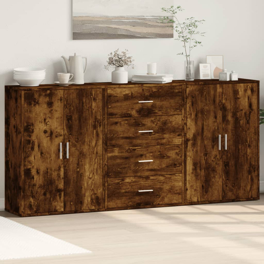 vidaXL 4 Door 4 Drawer Smoked Oak Sideboard Image 1