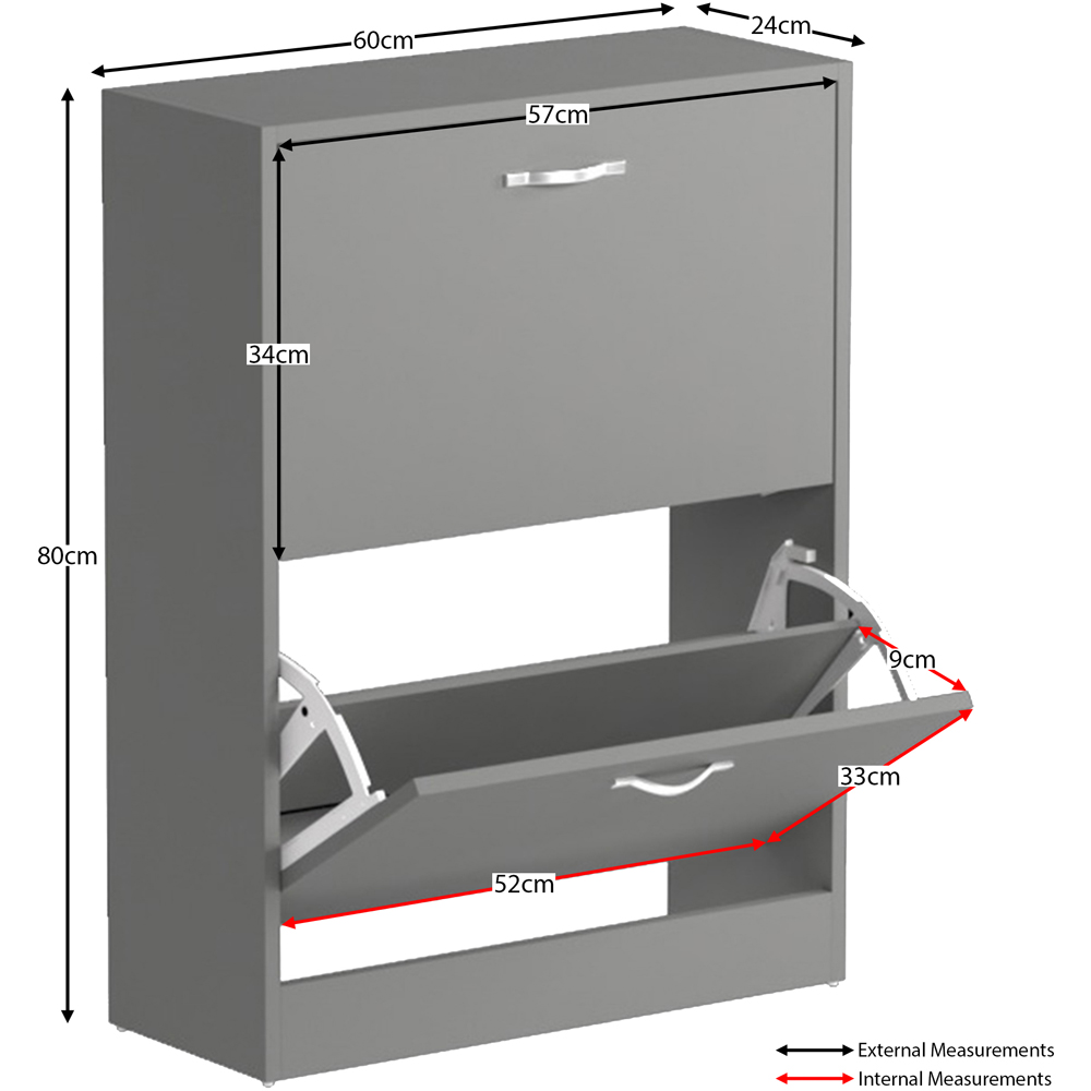 Home Vida Grey 2-Drawer Shoe Cabinet Rack Image 7