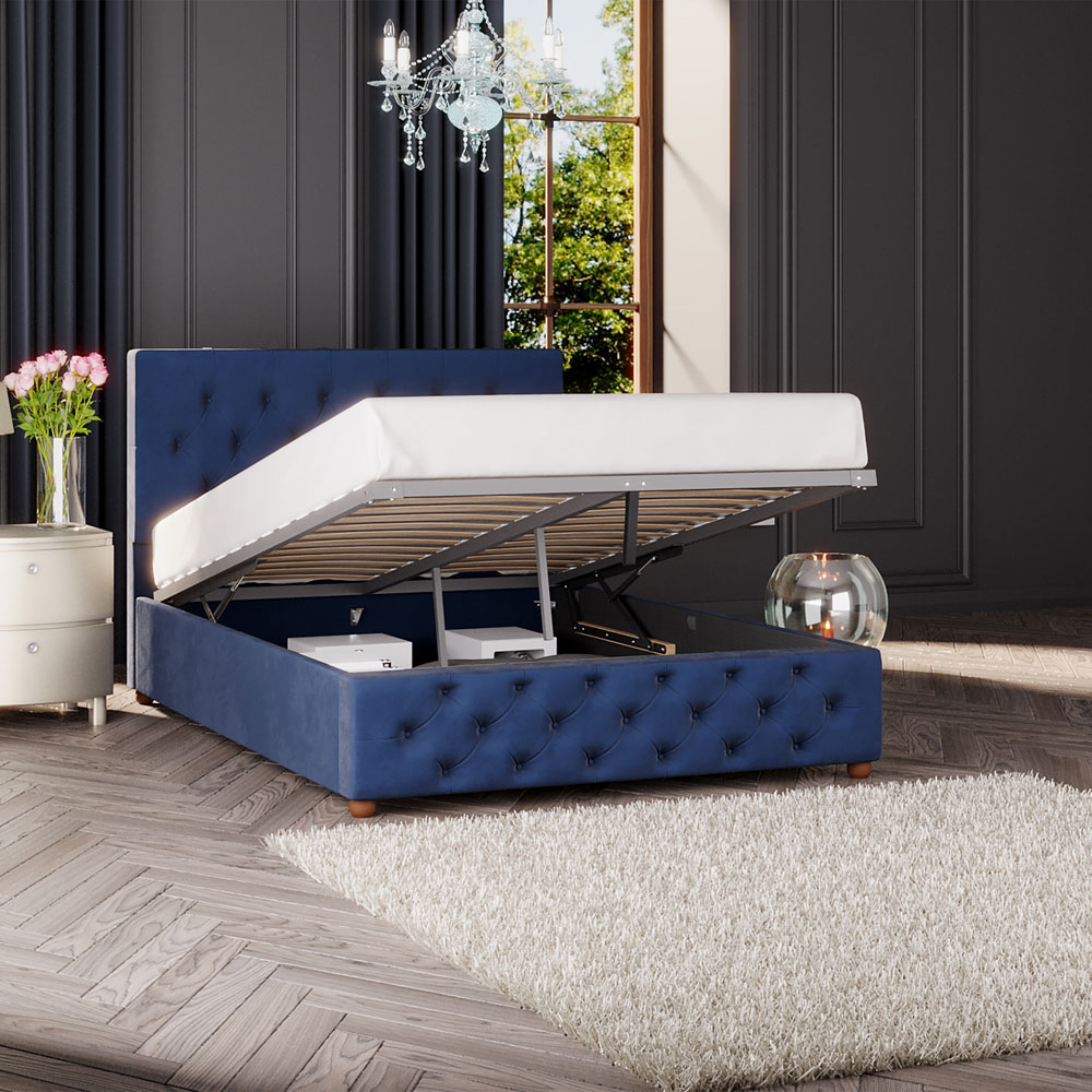 Laurence Llewelyn-Bowen Luna Super King Navy Plush Velvet Ottoman Bed Image 2
