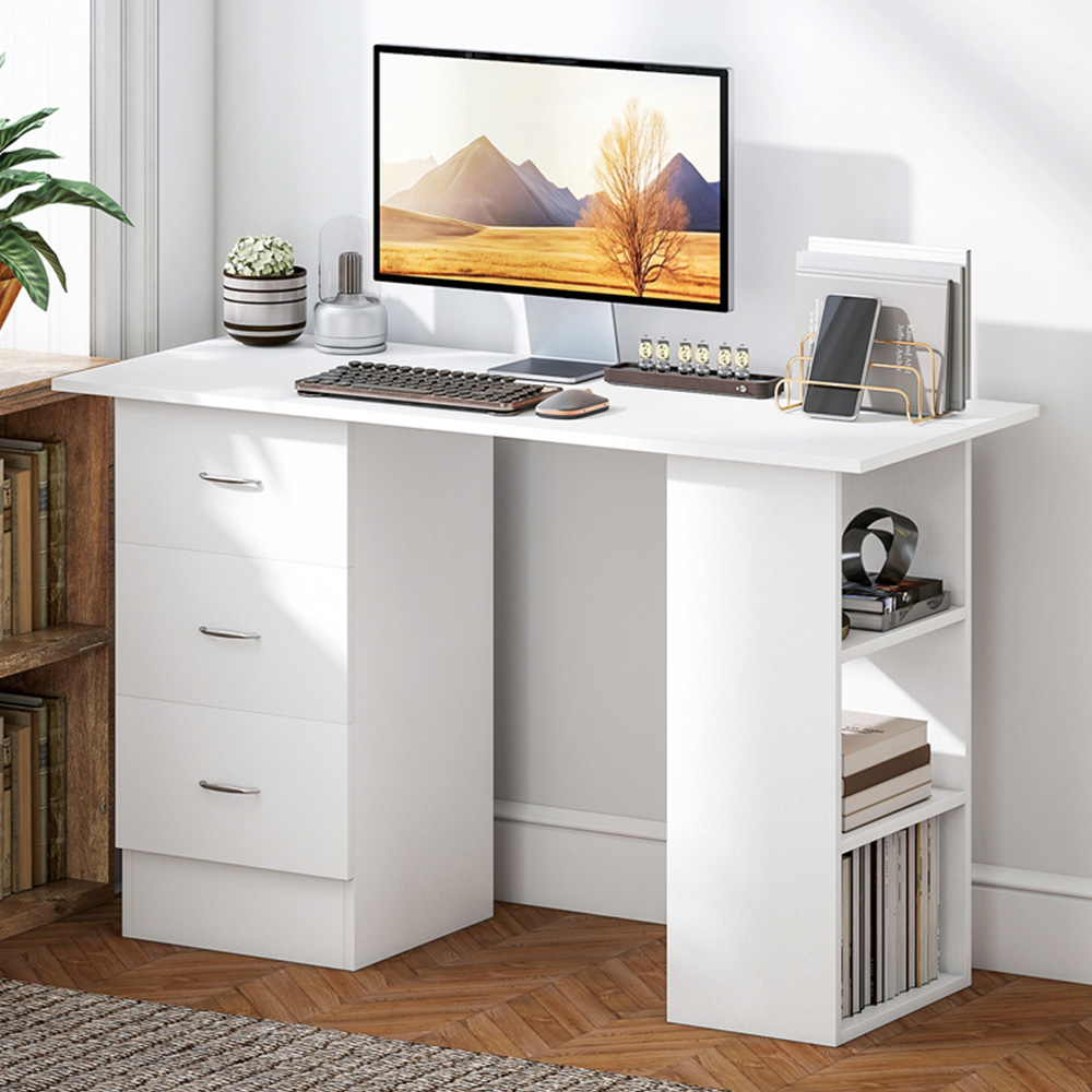 Portland 3 Drawer 3 Shelf Customisable Computer Desk White Image 1