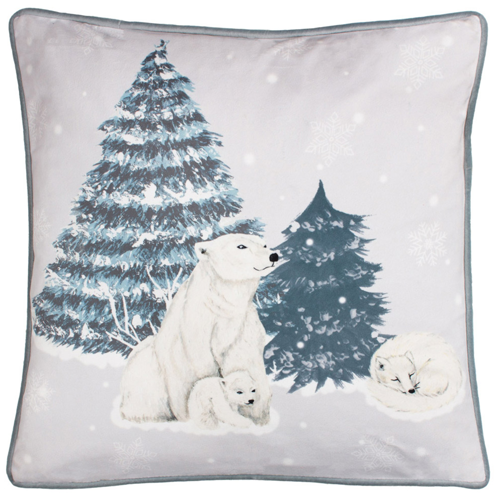 furn. Arcticus Blue Polar Bear Fleece Cushion Image 1