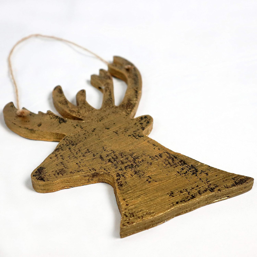 Shatchi Golden Deer Wooden Hanging Christmas Decoration 26cm Image 3
