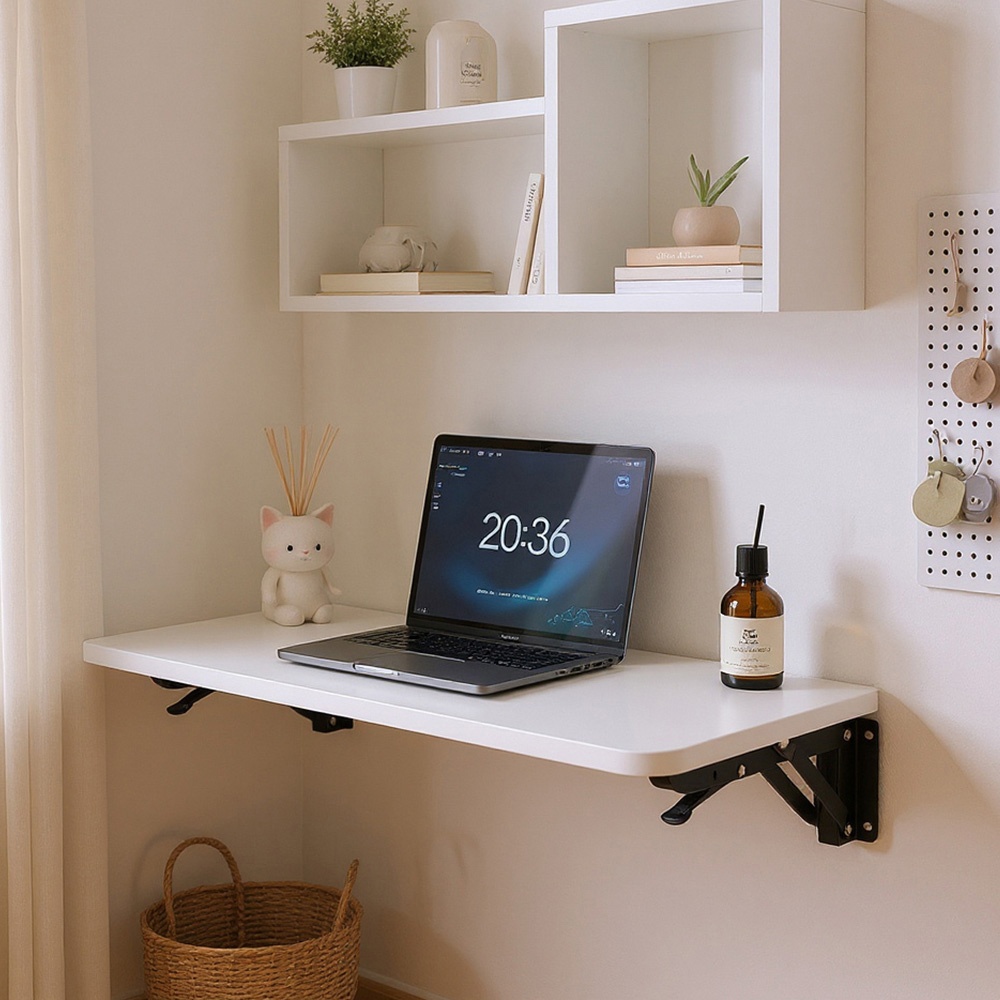 Living and Home White Wall Mounted Folding Table with Iron Brackets 65 x 24cm Image 7