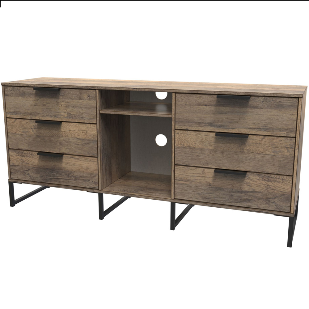 Crowndale Hong Kong 6 Drawer Vintage Oak Media Unit Image 2