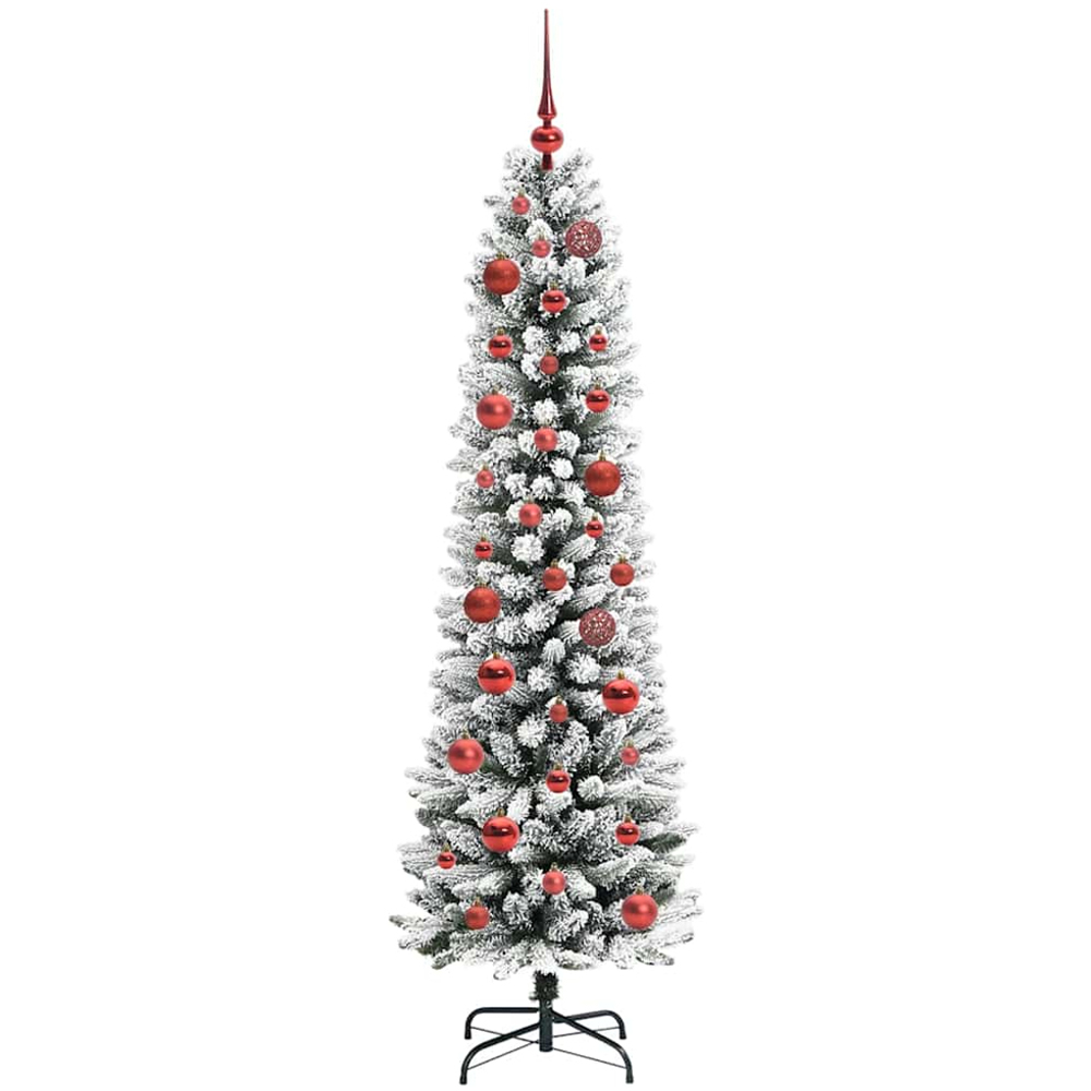 vidaXL Pre-Lit Warm White LED and Red Baubles White Artificial Christmas Tree with Stand 5ft Image 4
