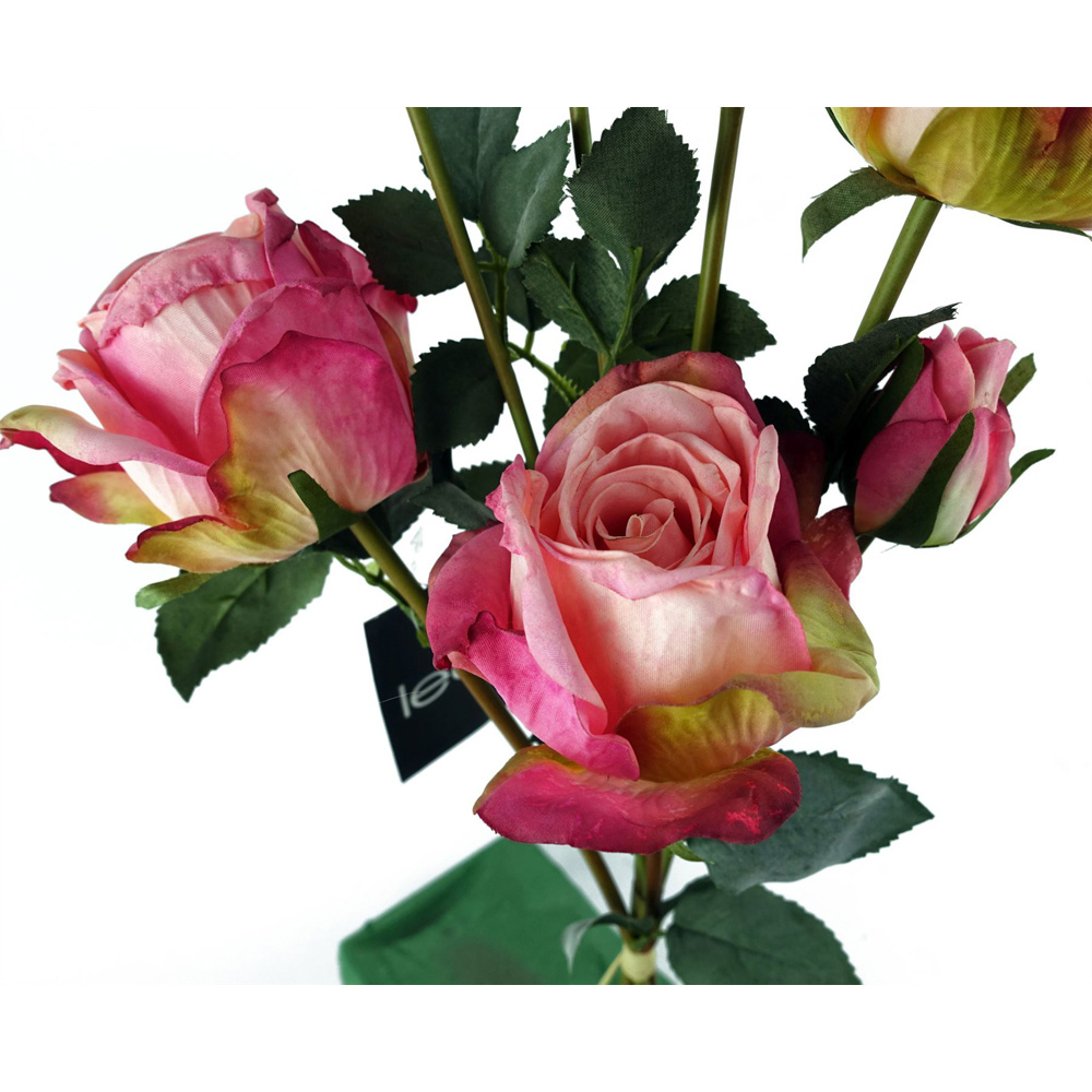 Leaf Pink Rose Spray Single Stem Artificial Flower 2ft 6 Pack Image 5