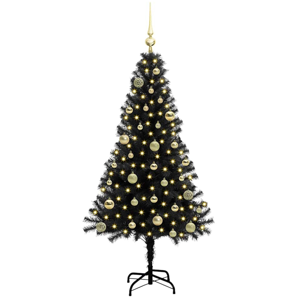 vidaXL Pre-Lit Gold Baubles Black Artificial Christmas Tree 5ft Image 1