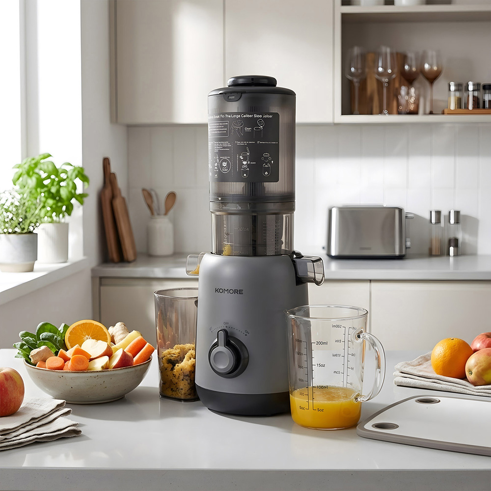 Komore EK090051 Grey Slow Masticating Cold Press Juicer with 130mm Chute 200W Image 2