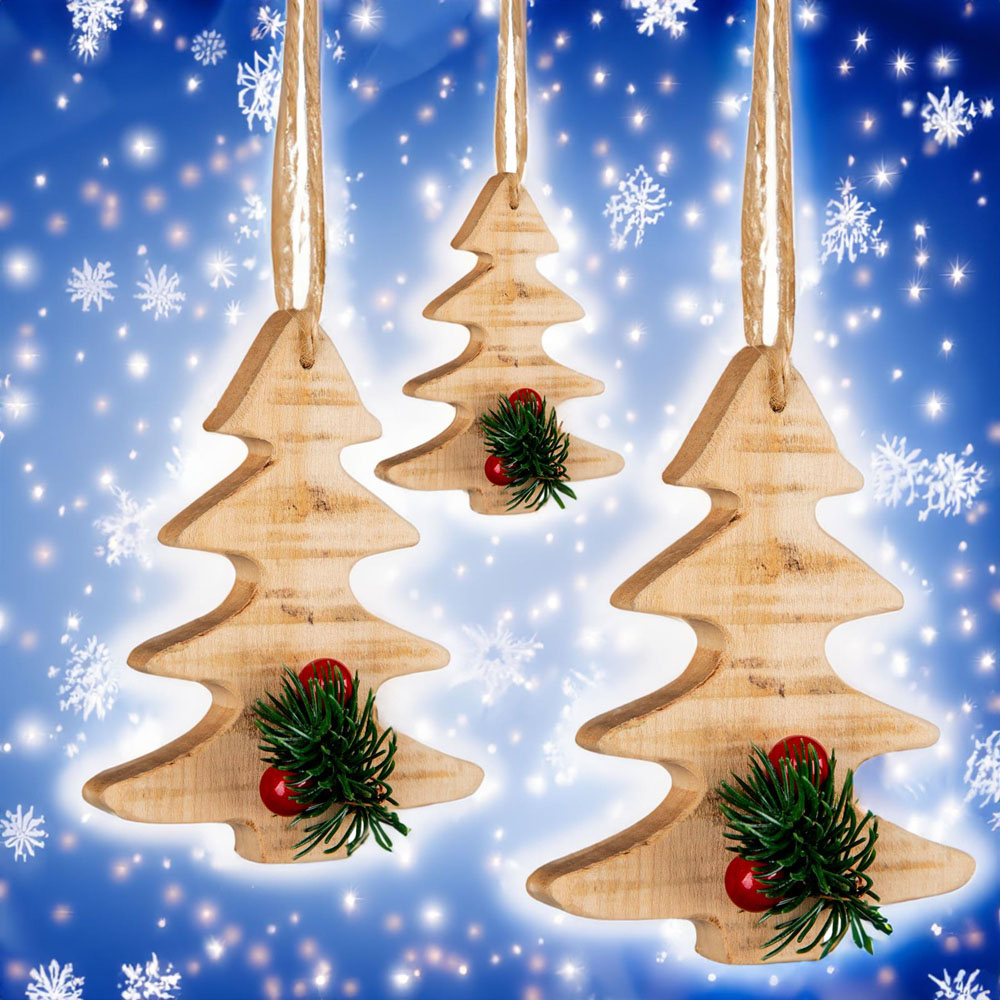 Shatchi Christmas Tree Wooden Craft Hanging Decoration Image 3