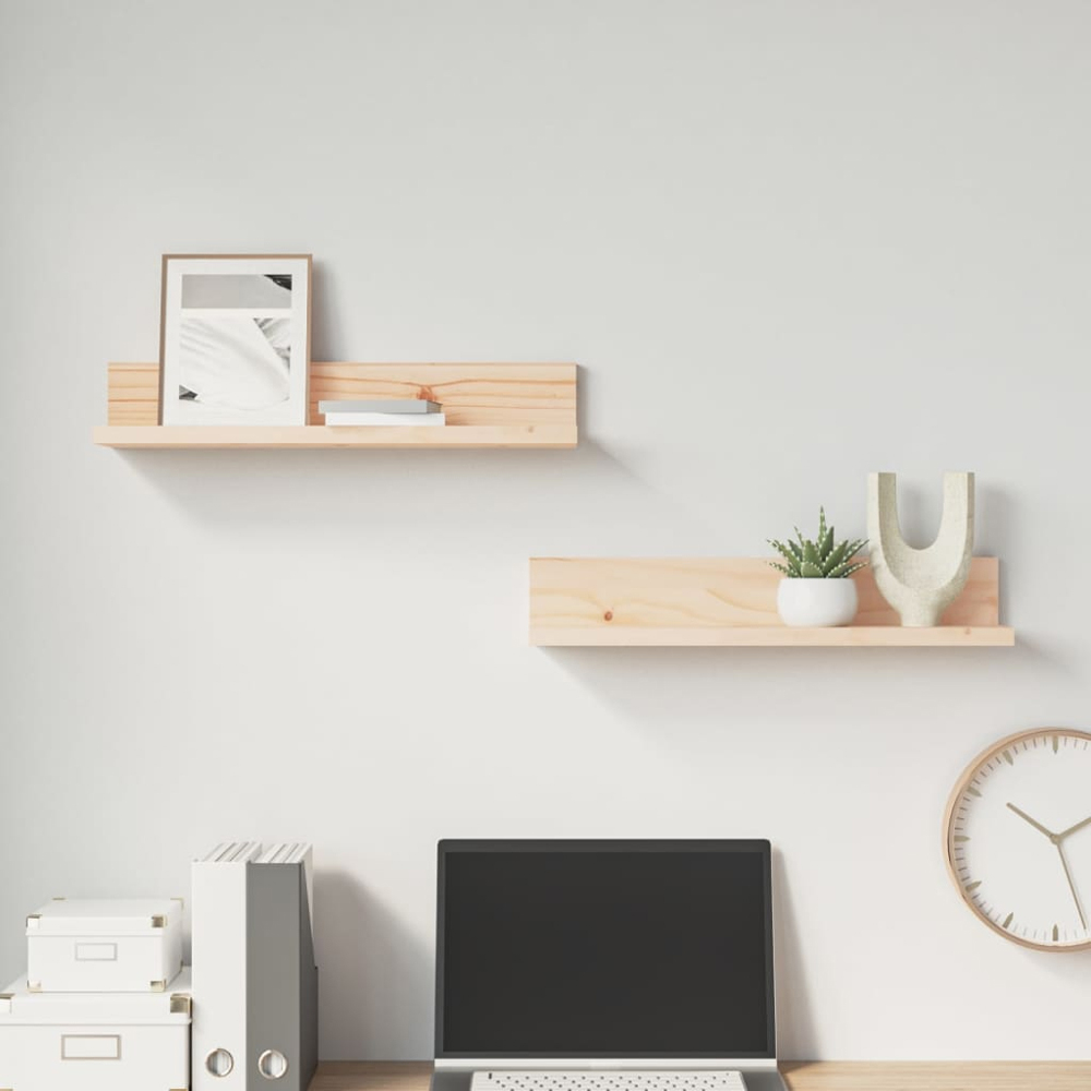vidaXL 50cm Set of 2 Natural Solid Pine Wood Floating Wall Shelf Image 4