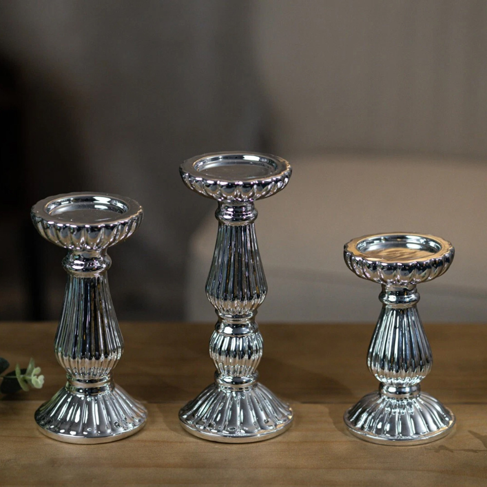 Marco Paul Silver Stagger Christmas Candle Holder Set 3 Pack Image 3