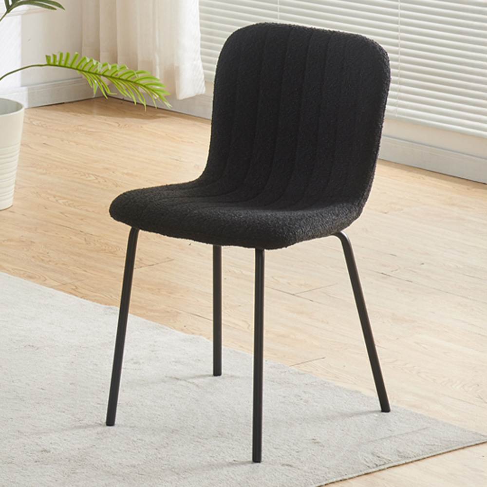 Bella Set of 2 Black Teddy Faux Fur Stitched Design Dining Chairs Image 1