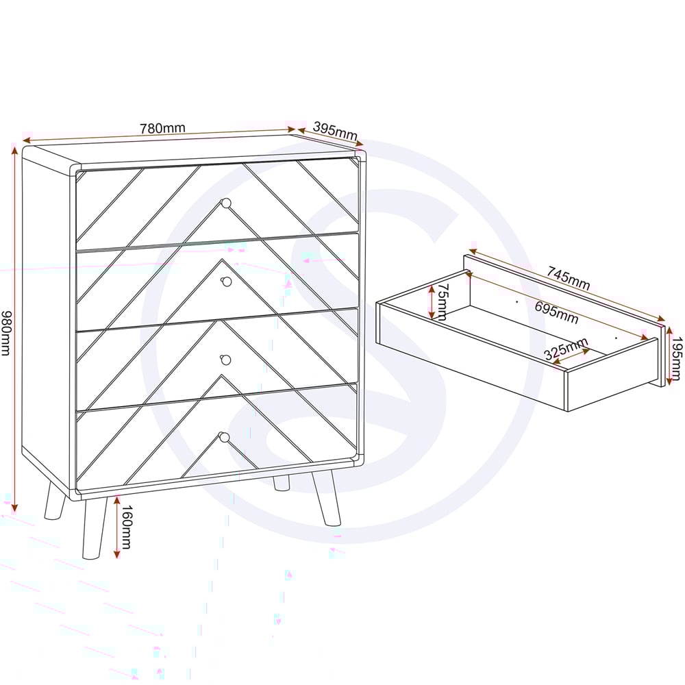 Seconique Dixie 4 Drawer Dusty Grey and White Storage Chest Image 9