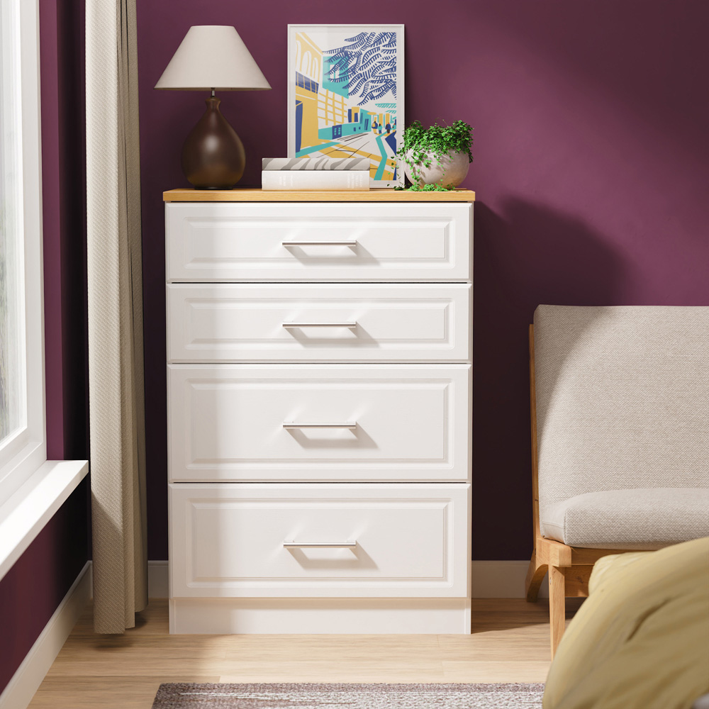 Crowndale Kent 4 Drawer White Ash and Modern Oak Deep Chest of Drawers Ready Assembled Image 7