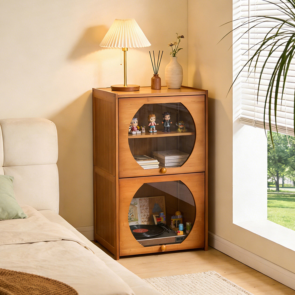 Living and Home 2 Acrylic Door Brown Bamboo Bookcase Image 8