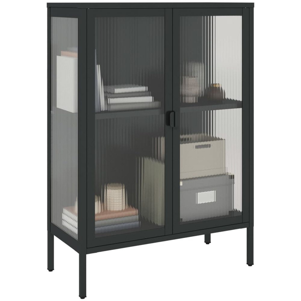 vidaXL 2 Glass Door 2 Shelf Black Wooden Sideboard Image 4